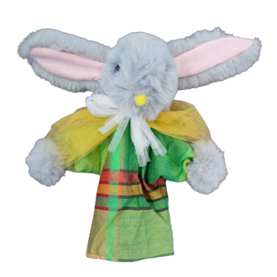 Arlequin marionnette a main lapin colore oreilles roses fourrure jouet authentique fifi au jardin i5 removebg preview