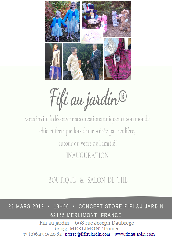 Invitation inauguration boutique et salon de the de fifi au jardin du 22 03 2019 image
